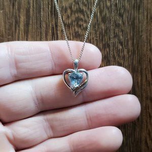20 Inch 925 Sterling Silver & 14K Gold Aqua And Diamond Necklace